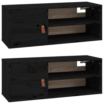 Wandkasten 2 St 80X30X30 Cm Massief Grenenhout Zwart