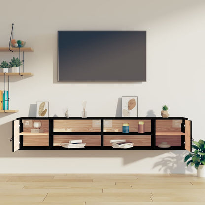 Wandkasten 2 St 80X30X30 Cm Massief Grenenhout Zwart