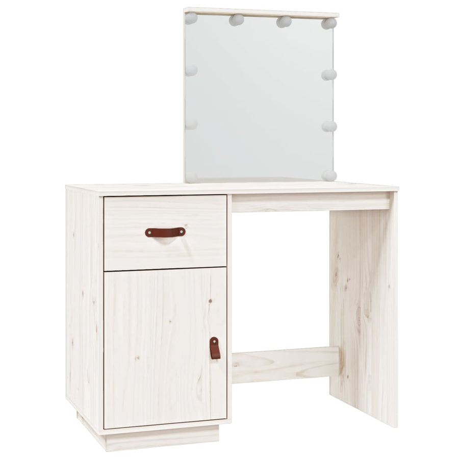 Kaptafel Met Led 95X50X133,5 Cm Massief Grenenhout Wit