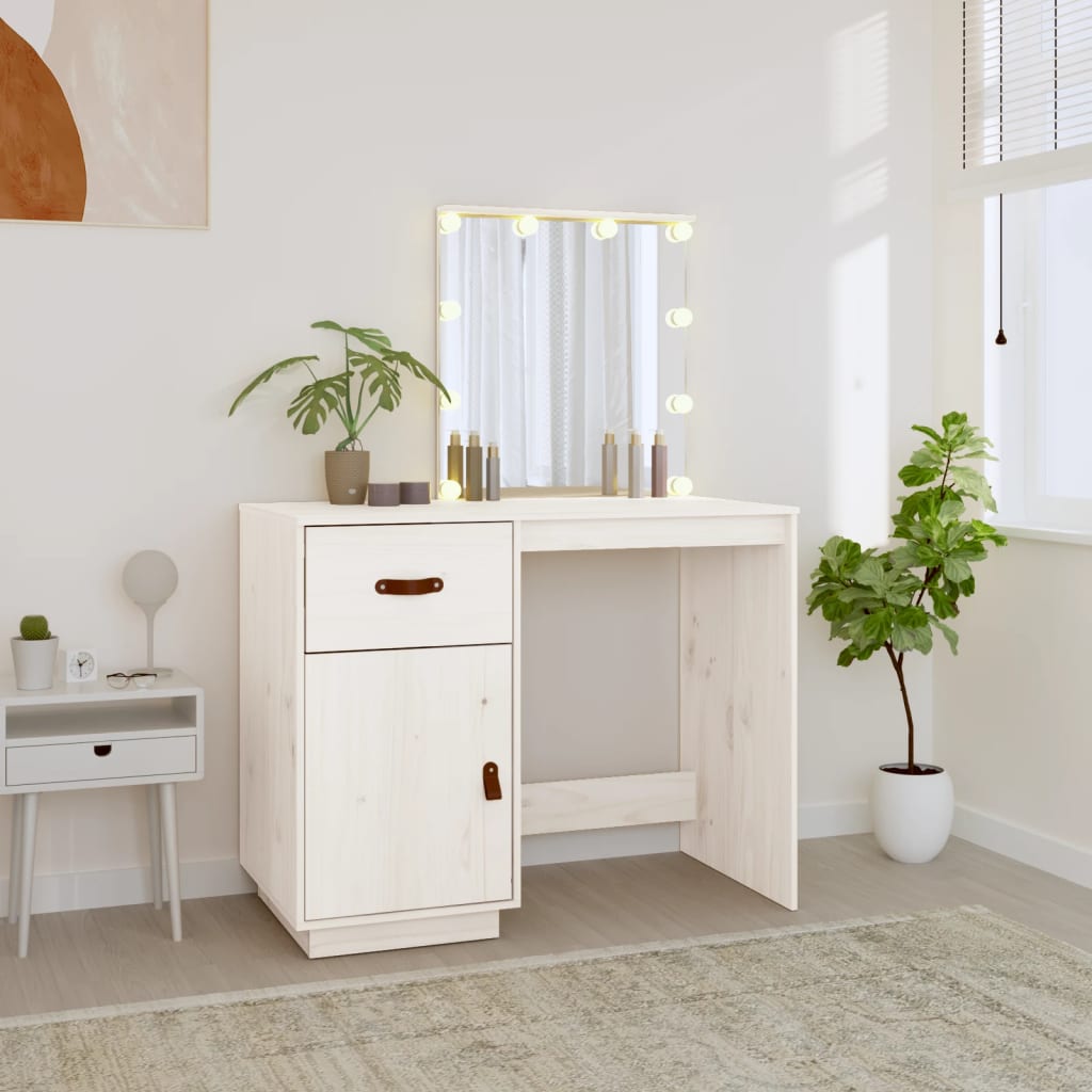 Kaptafel Met Led 95X50X133,5 Cm Massief Grenenhout Wit