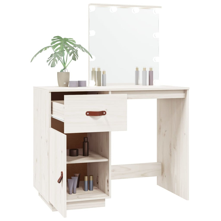 Kaptafel Met Led 95X50X133,5 Cm Massief Grenenhout Wit