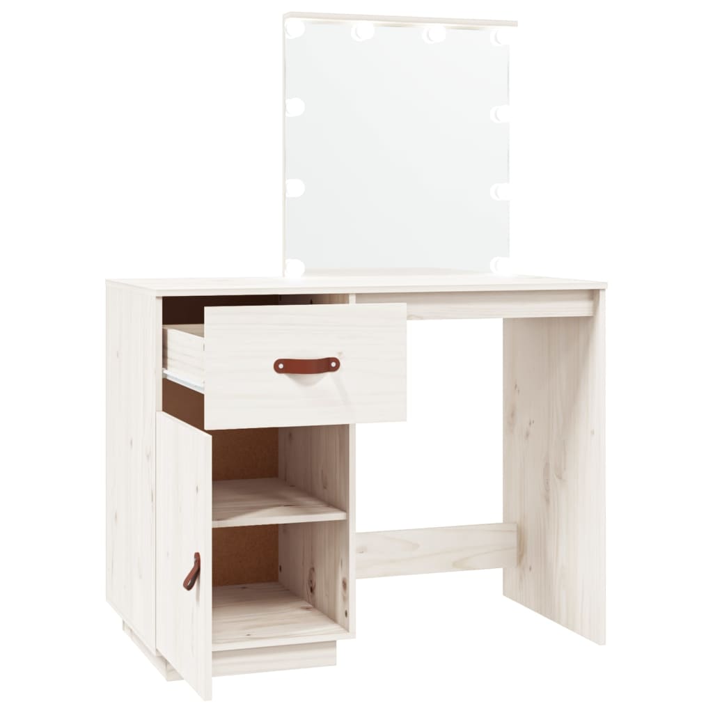 Kaptafel Met Led 95X50X133,5 Cm Massief Grenenhout Wit