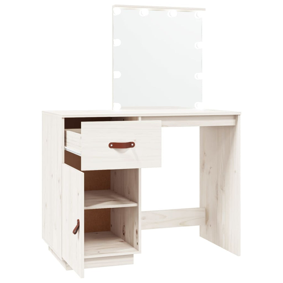 Kaptafel Met Led 95X50X133,5 Cm Massief Grenenhout Wit