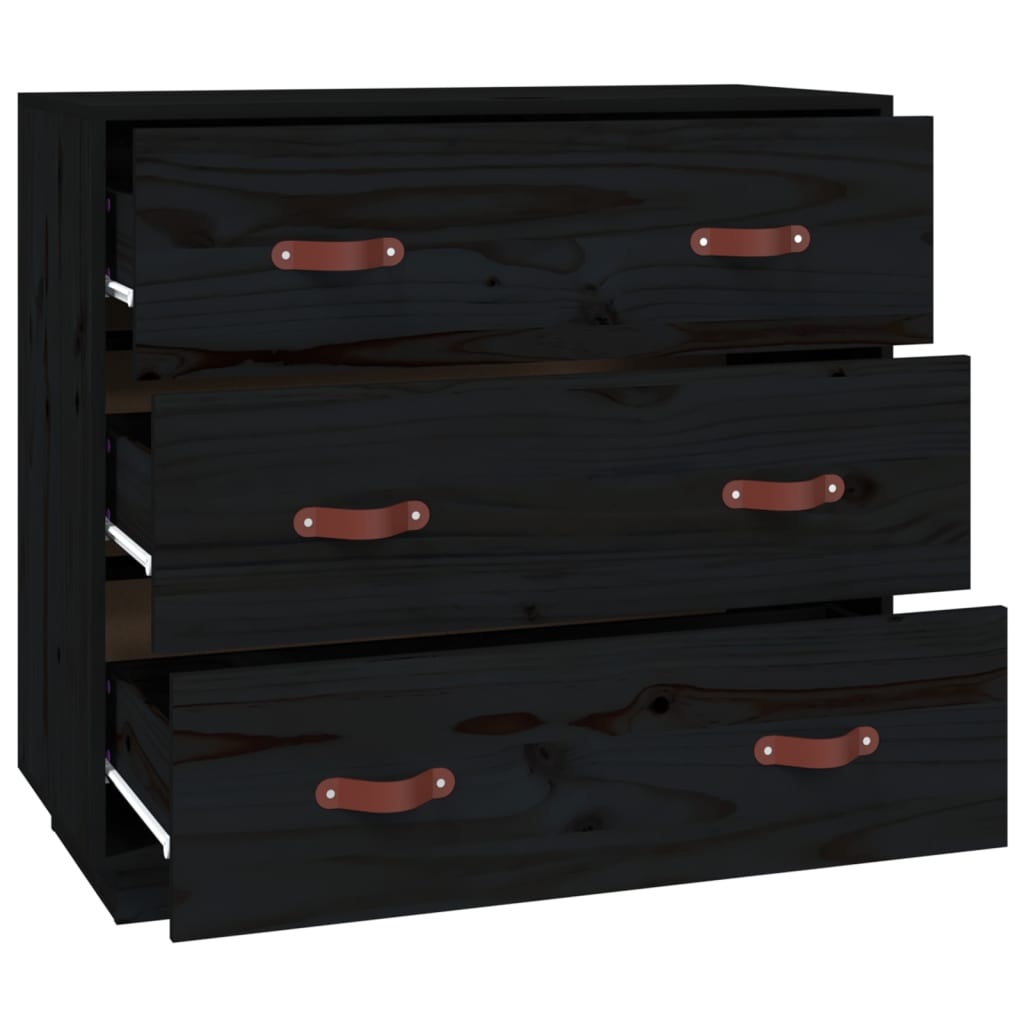 Dressoir 80X40X75 Cm Massief Grenenhout Zwart