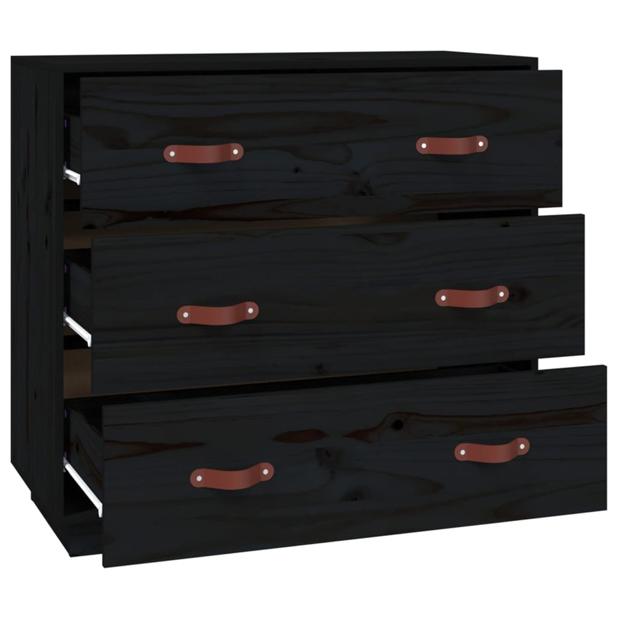 Dressoir 80X40X75 Cm Massief Grenenhout Zwart