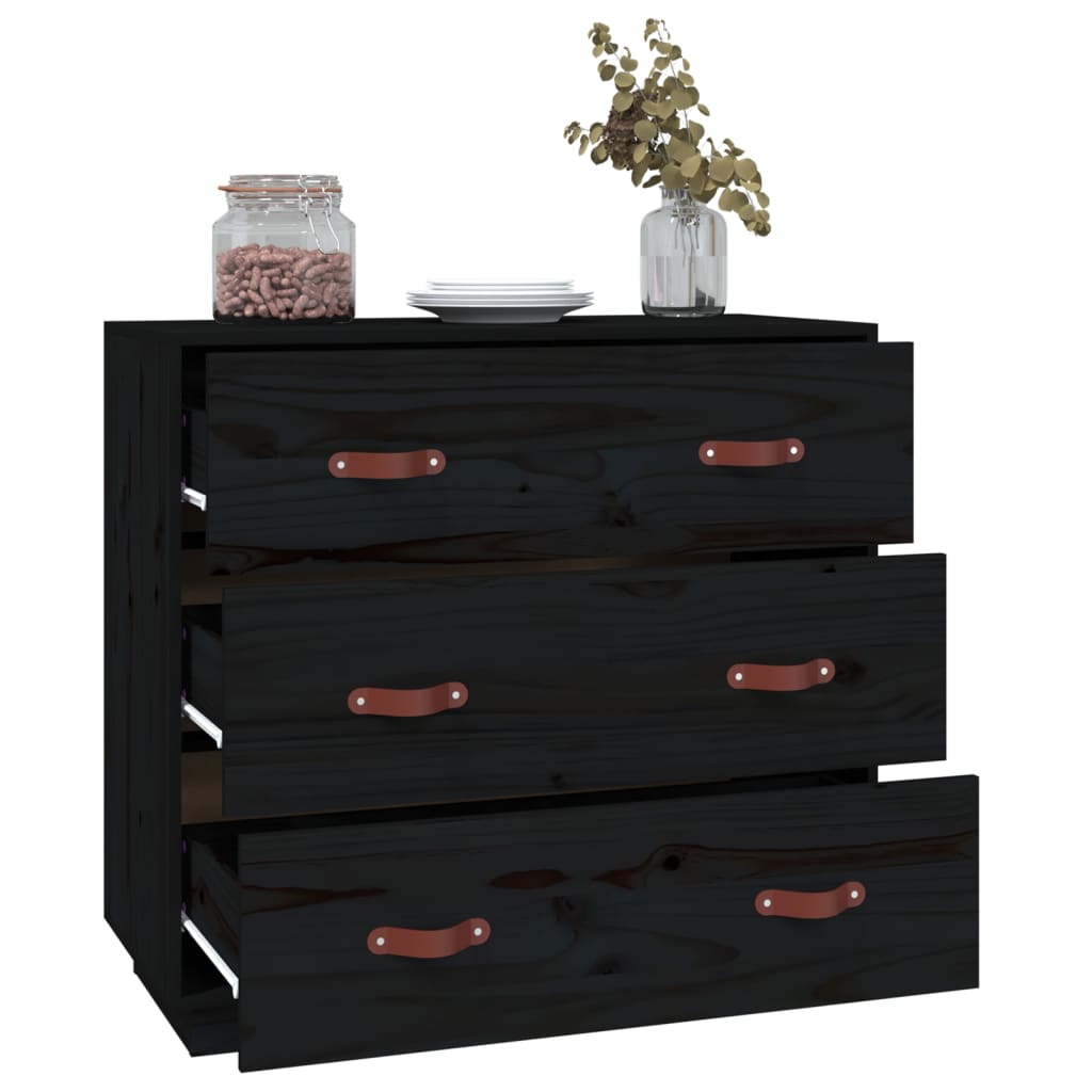 Dressoir 80X40X75 Cm Massief Grenenhout Zwart