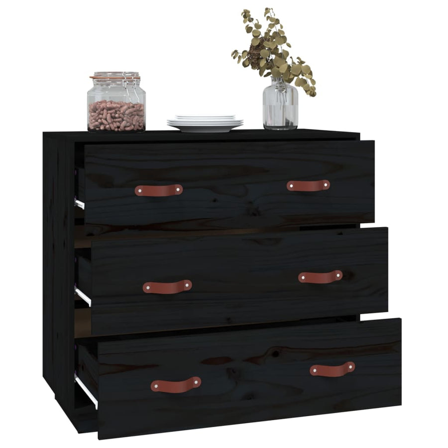 Dressoir 80X40X75 Cm Massief Grenenhout Zwart