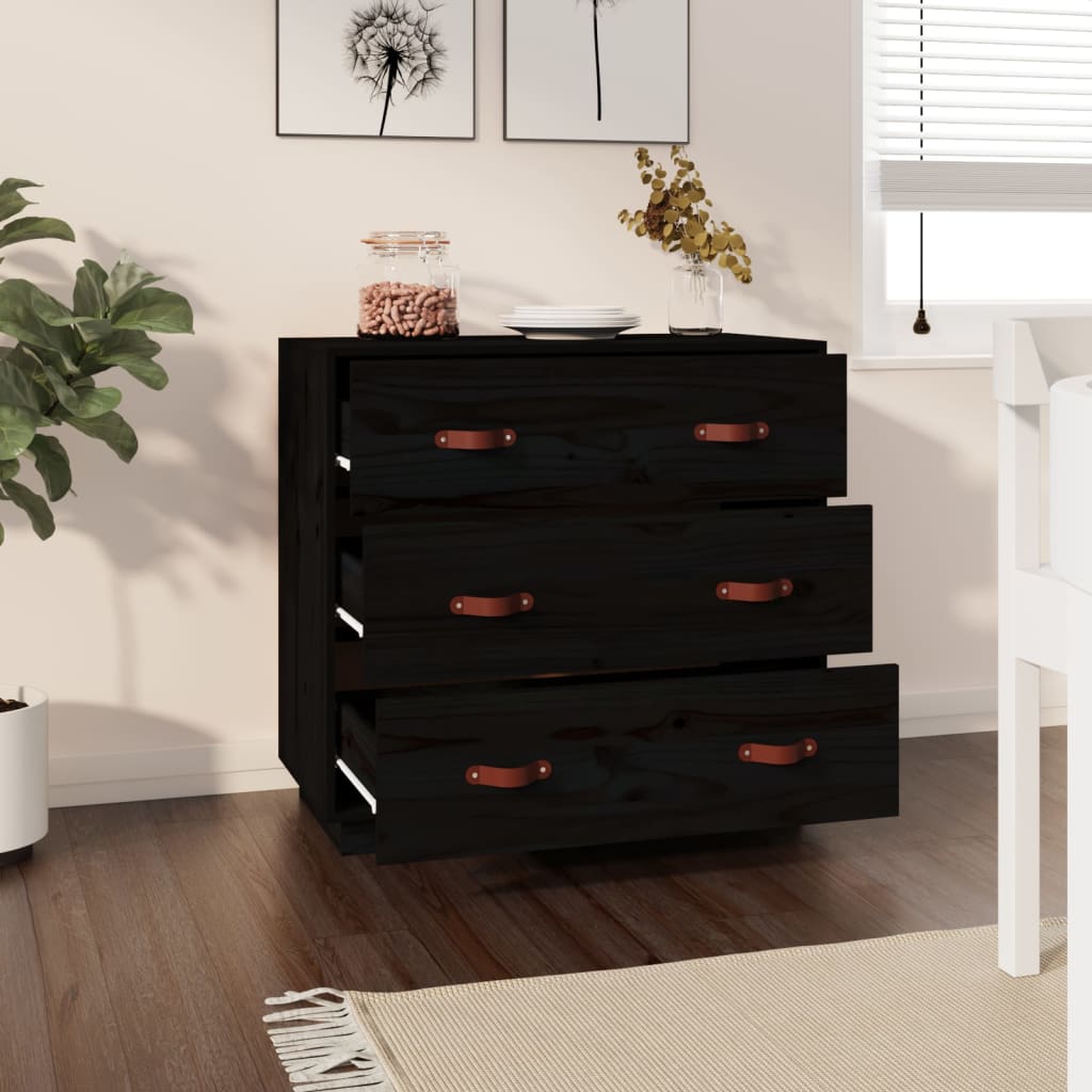 Dressoir 80X40X75 Cm Massief Grenenhout Zwart
