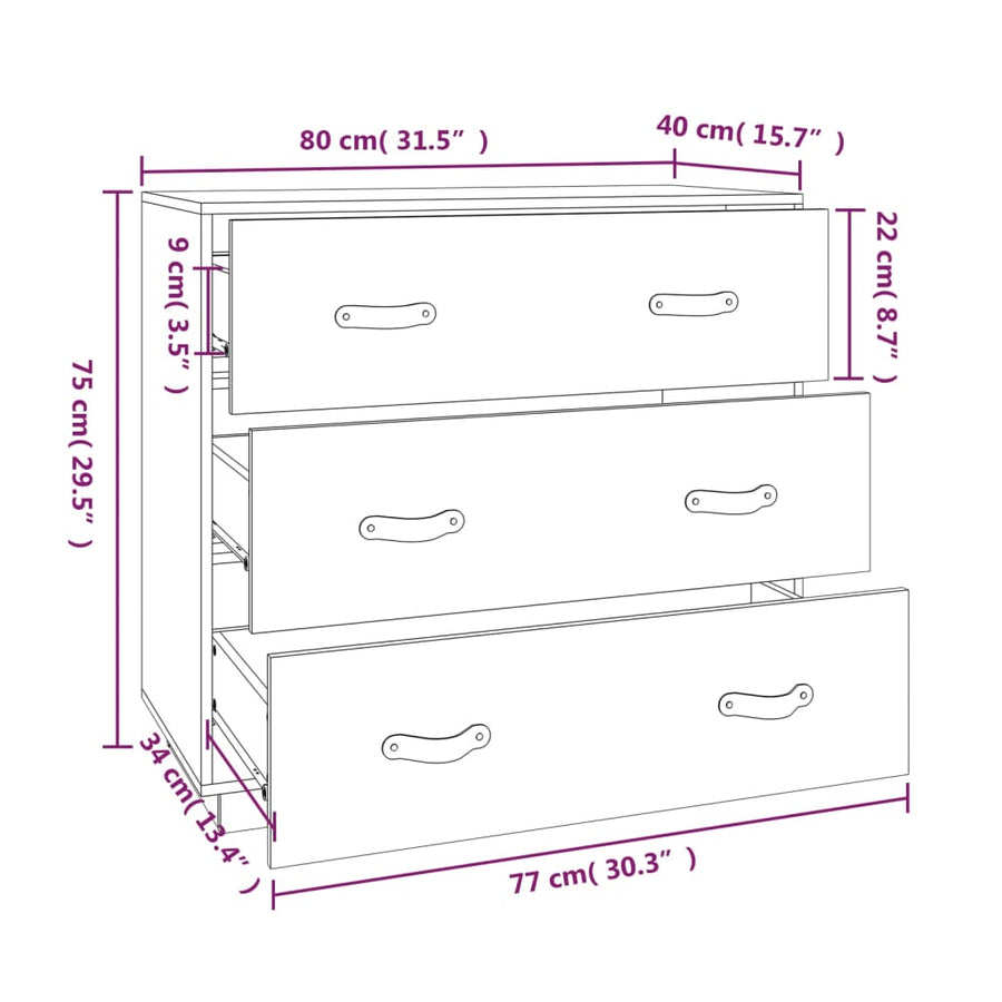 Dressoir 80X40X75 Cm Massief Grenenhout Zwart