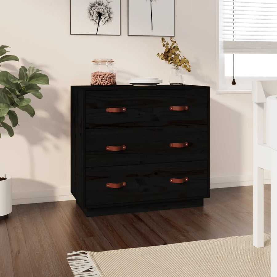 Dressoir 80X40X75 Cm Massief Grenenhout Zwart
