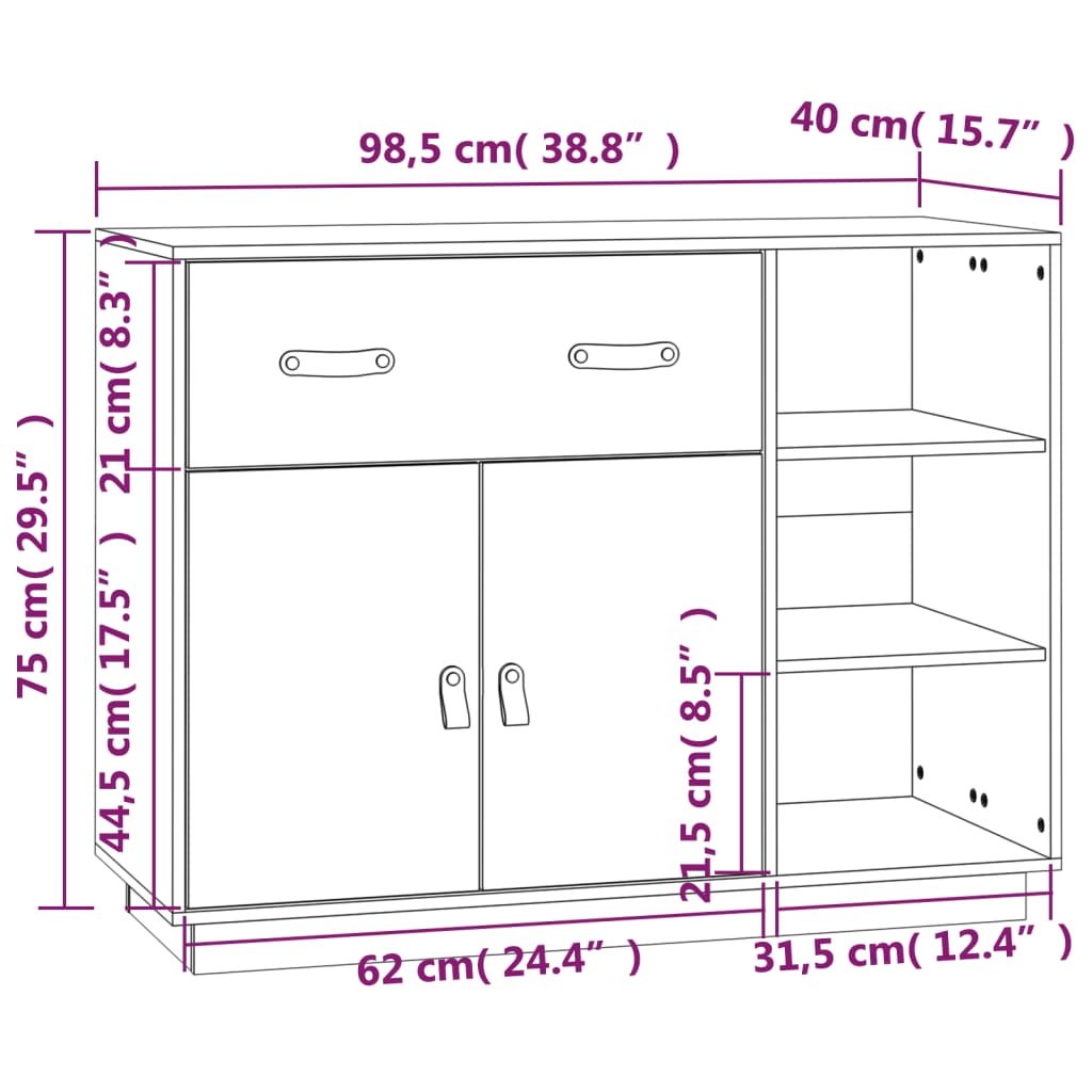 Dressoir 98,5X40X75 Cm Massief Grenenhout Grijs