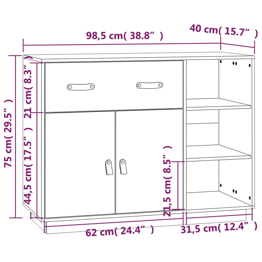 Dressoir 98,5X40X75 Cm Massief Grenenhout Grijs