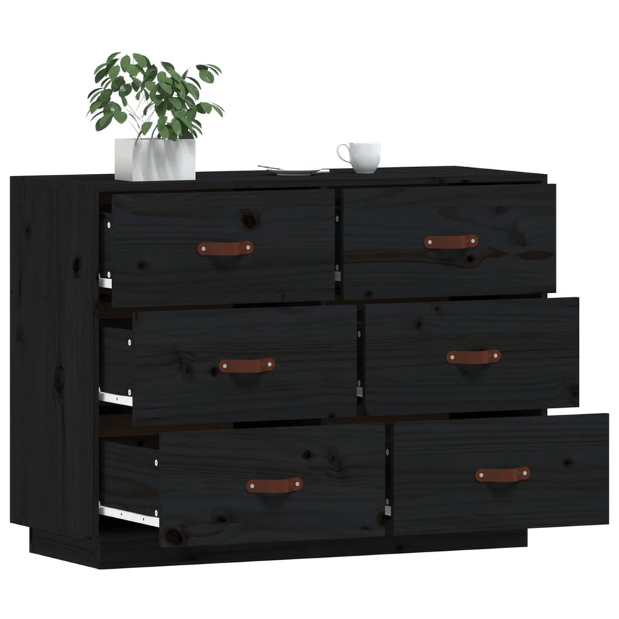 Dressoir 100X40X75 Cm Massief Grenenhout Zwart