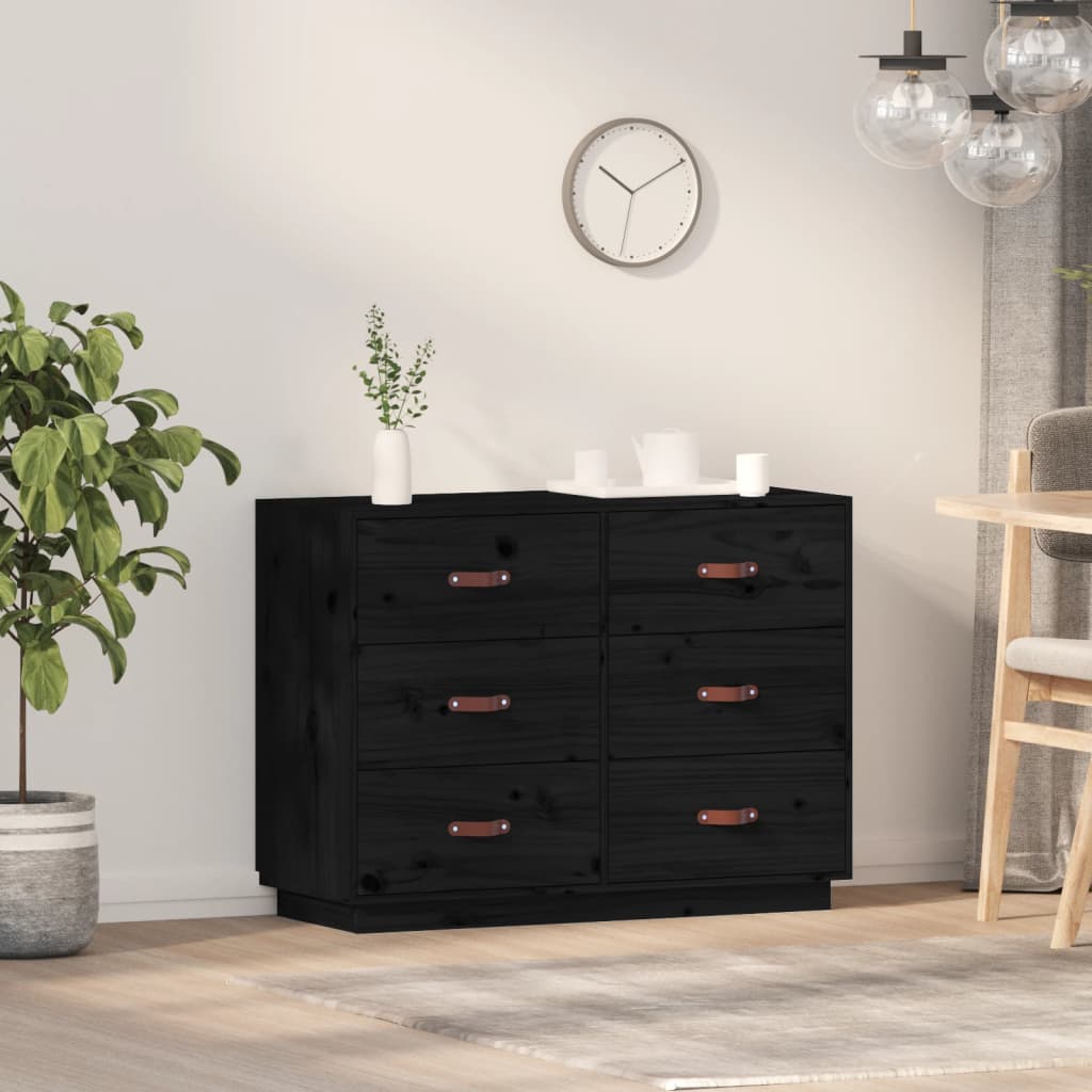 Dressoir 100X40X75 Cm Massief Grenenhout Zwart
