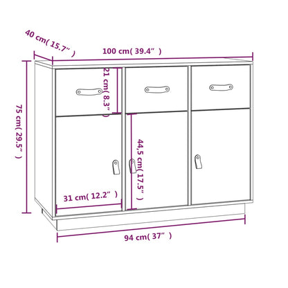Dressoir 100X40X75 Cm Massief Grenenhout Wit