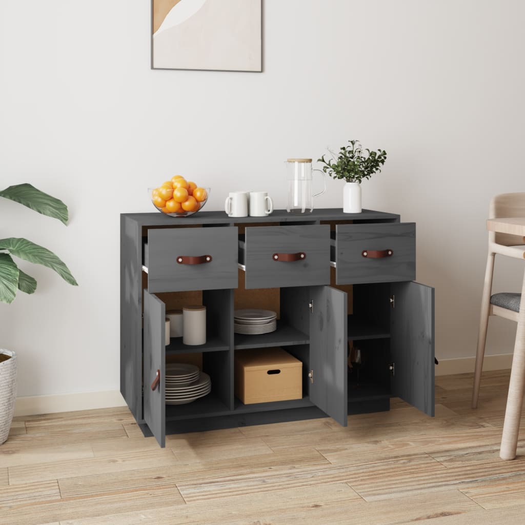 Dressoir 100X40X75 Cm Massief Grenenhout Grijs