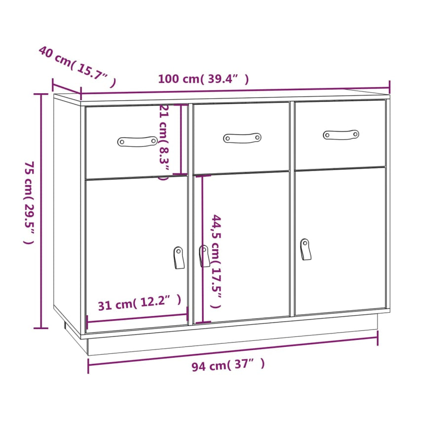 Dressoir 100X40X75 Cm Massief Grenenhout Grijs