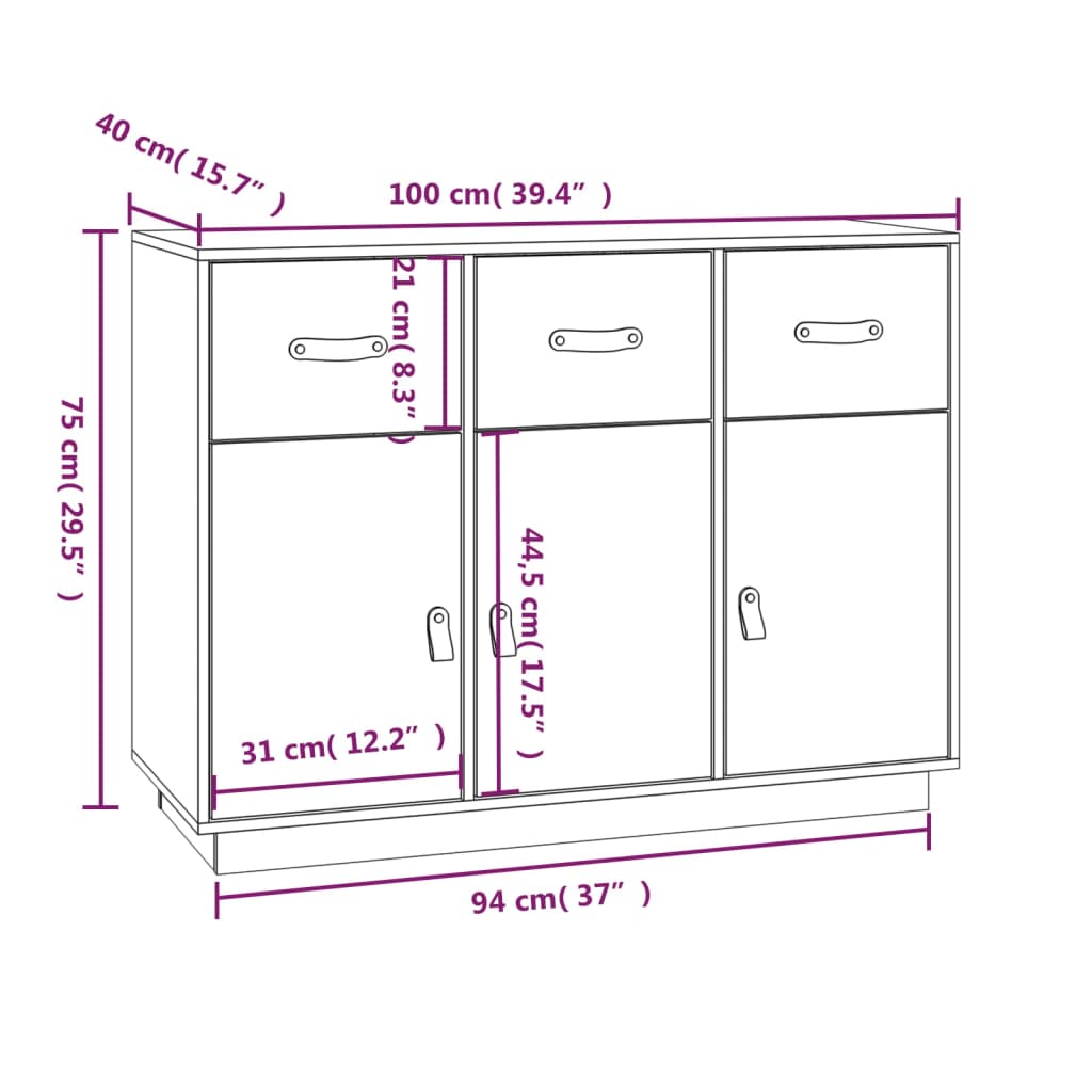 Dressoir 100X40X75 Cm Massief Grenenhout Honingbruin