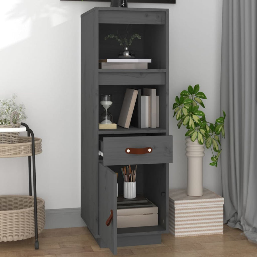Hoge Kast 34X40X108,5 Cm Massief Grenenhout Grijs