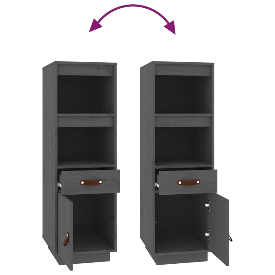 Hoge Kast 34X40X108,5 Cm Massief Grenenhout Grijs