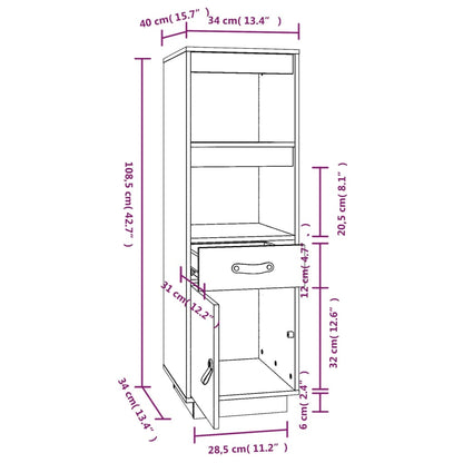 Hoge Kast 34X40X108,5 Cm Massief Grenenhout Honingbruin