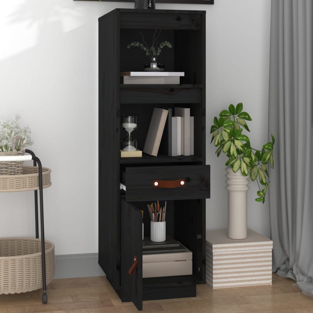 Hoge Kast 34X40X108,5 Cm Massief Grenenhout Zwart