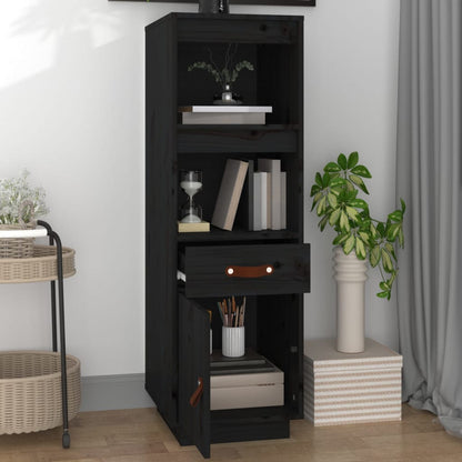 Hoge Kast 34X40X108,5 Cm Massief Grenenhout Zwart