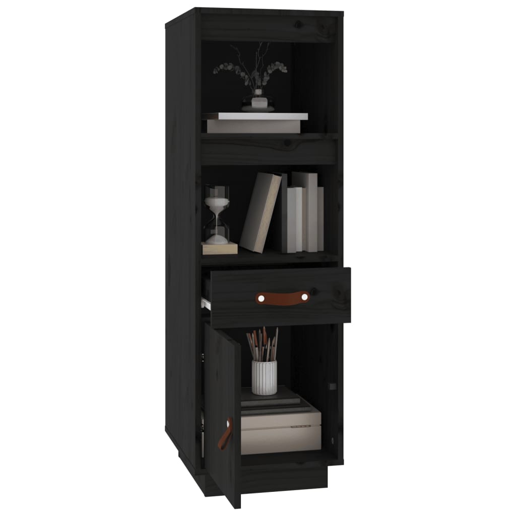 Hoge Kast 34X40X108,5 Cm Massief Grenenhout Zwart