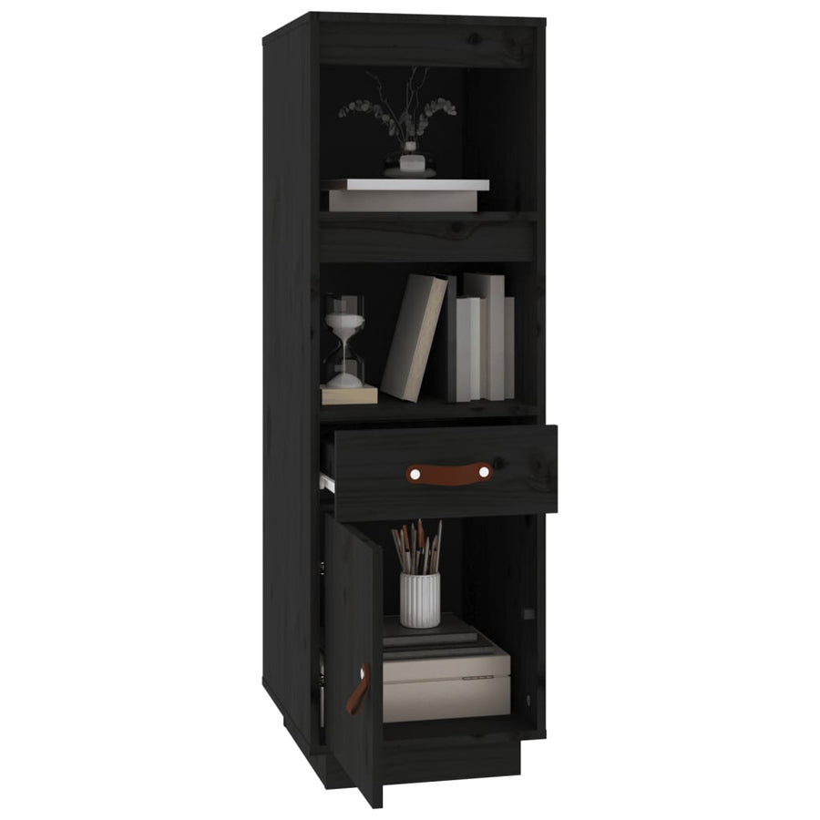 Hoge Kast 34X40X108,5 Cm Massief Grenenhout Zwart