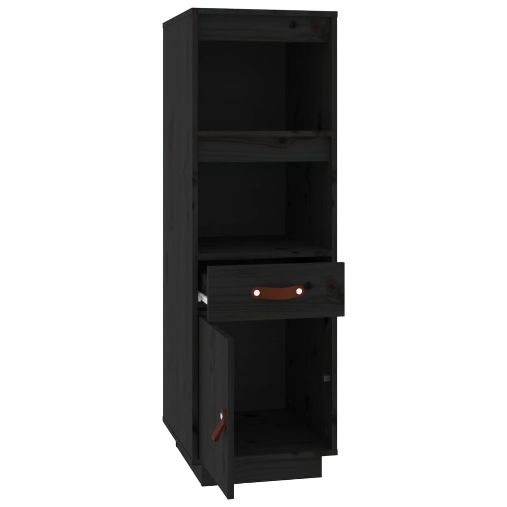 Hoge Kast 34X40X108,5 Cm Massief Grenenhout Zwart