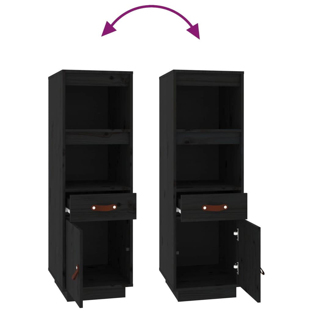 Hoge Kast 34X40X108,5 Cm Massief Grenenhout Zwart
