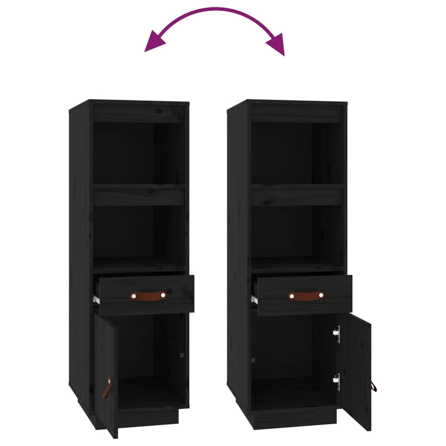 Hoge Kast 34X40X108,5 Cm Massief Grenenhout Zwart