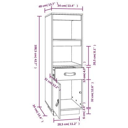 Hoge Kast 34X40X108,5 Cm Massief Grenenhout Zwart