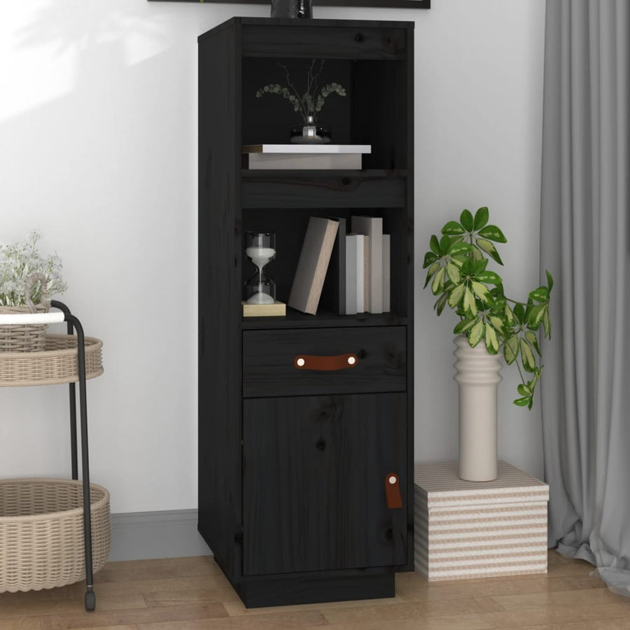 Hoge Kast 34X40X108,5 Cm Massief Grenenhout Zwart