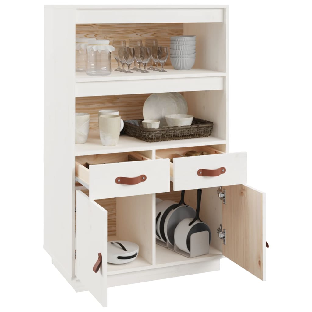 Hoge Kast 67X40X108,5 Cm Massief Grenenhout Wit
