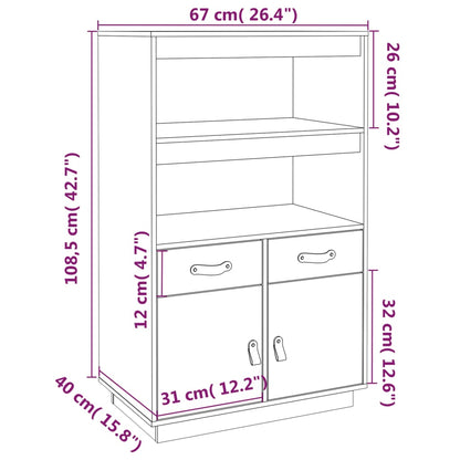 Hoge Kast 67X40X108,5 Cm Massief Grenenhout Wit