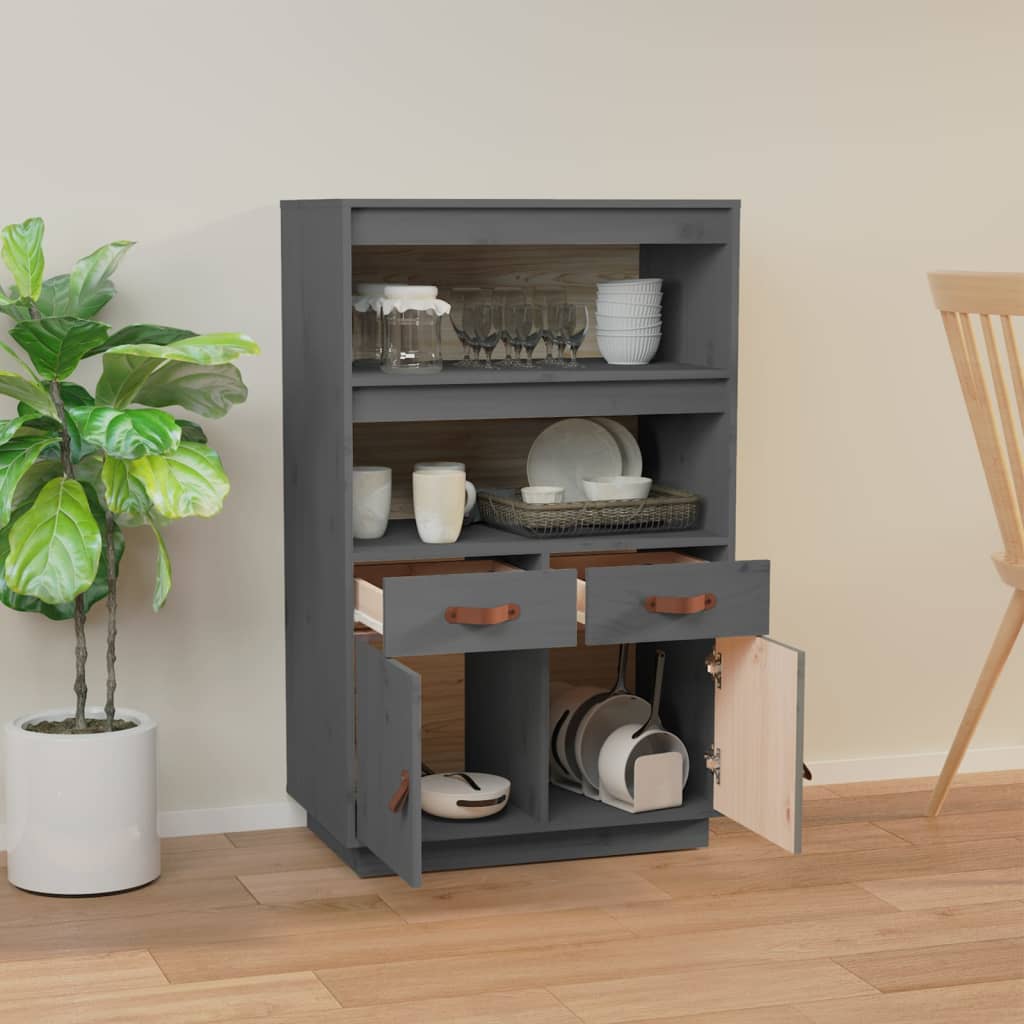 Hoge Kast 67X40X108,5 Cm Massief Grenenhout Grijs