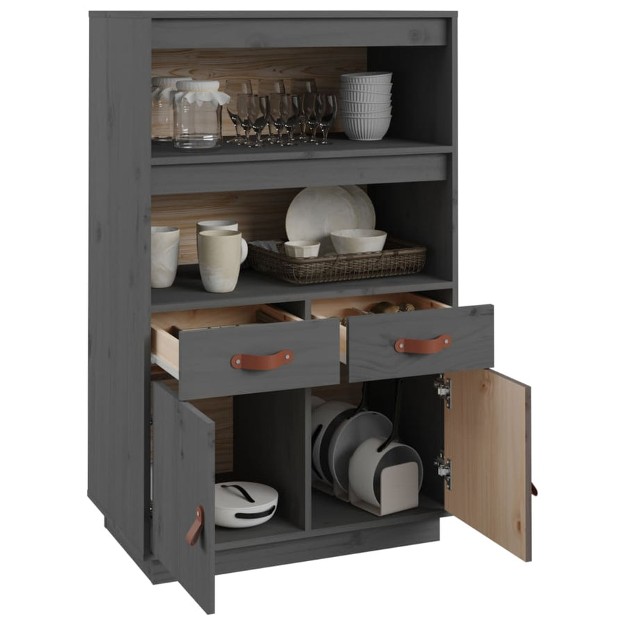 Hoge Kast 67X40X108,5 Cm Massief Grenenhout Grijs