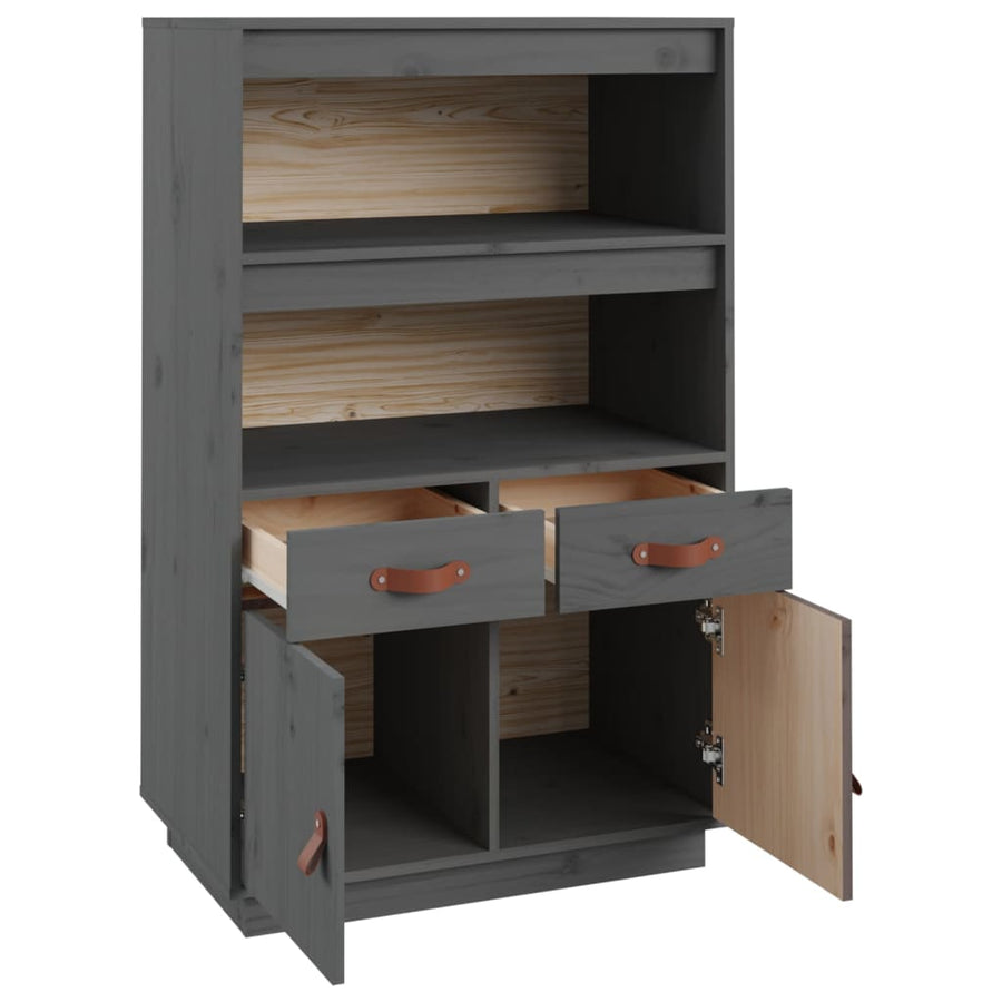 Hoge Kast 67X40X108,5 Cm Massief Grenenhout Grijs
