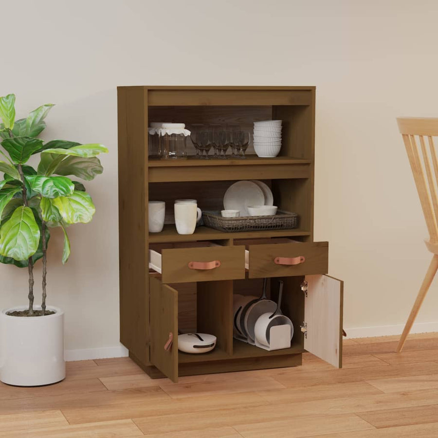 Hoge Kast 67X40X108,5 Cm Massief Grenenhout Honingbruin