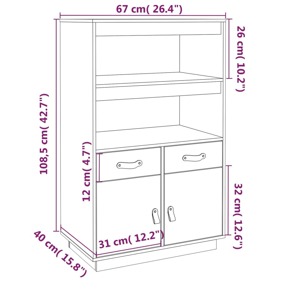 Hoge Kast 67X40X108,5 Cm Massief Grenenhout Honingbruin