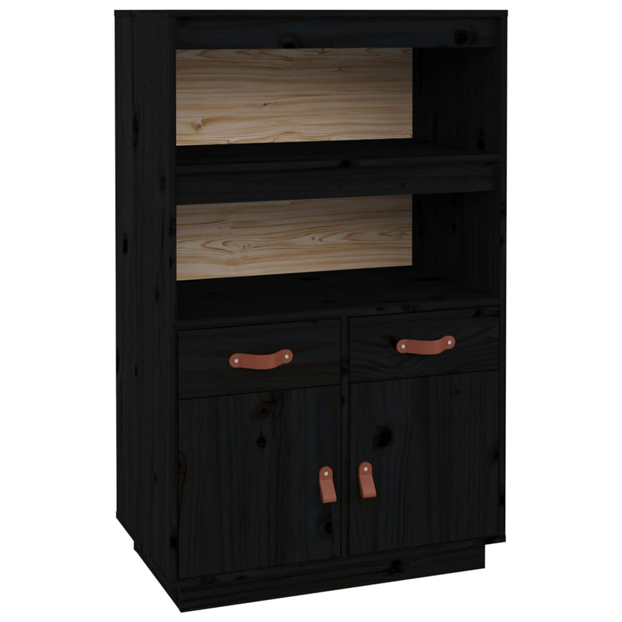 Hoge Kast 67X40X108,5 Cm Massief Grenenhout Zwart