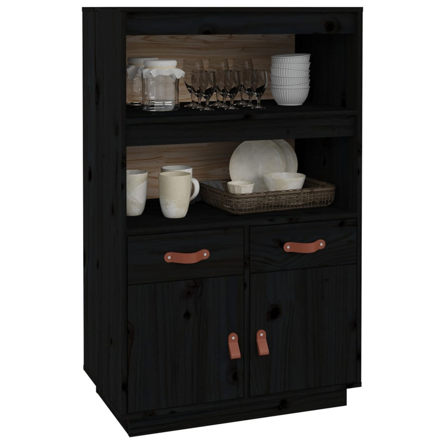 Hoge Kast 67X40X108,5 Cm Massief Grenenhout Zwart