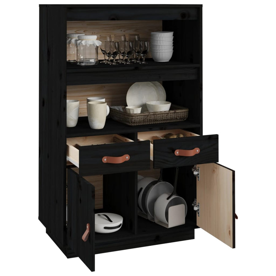 Hoge Kast 67X40X108,5 Cm Massief Grenenhout Zwart