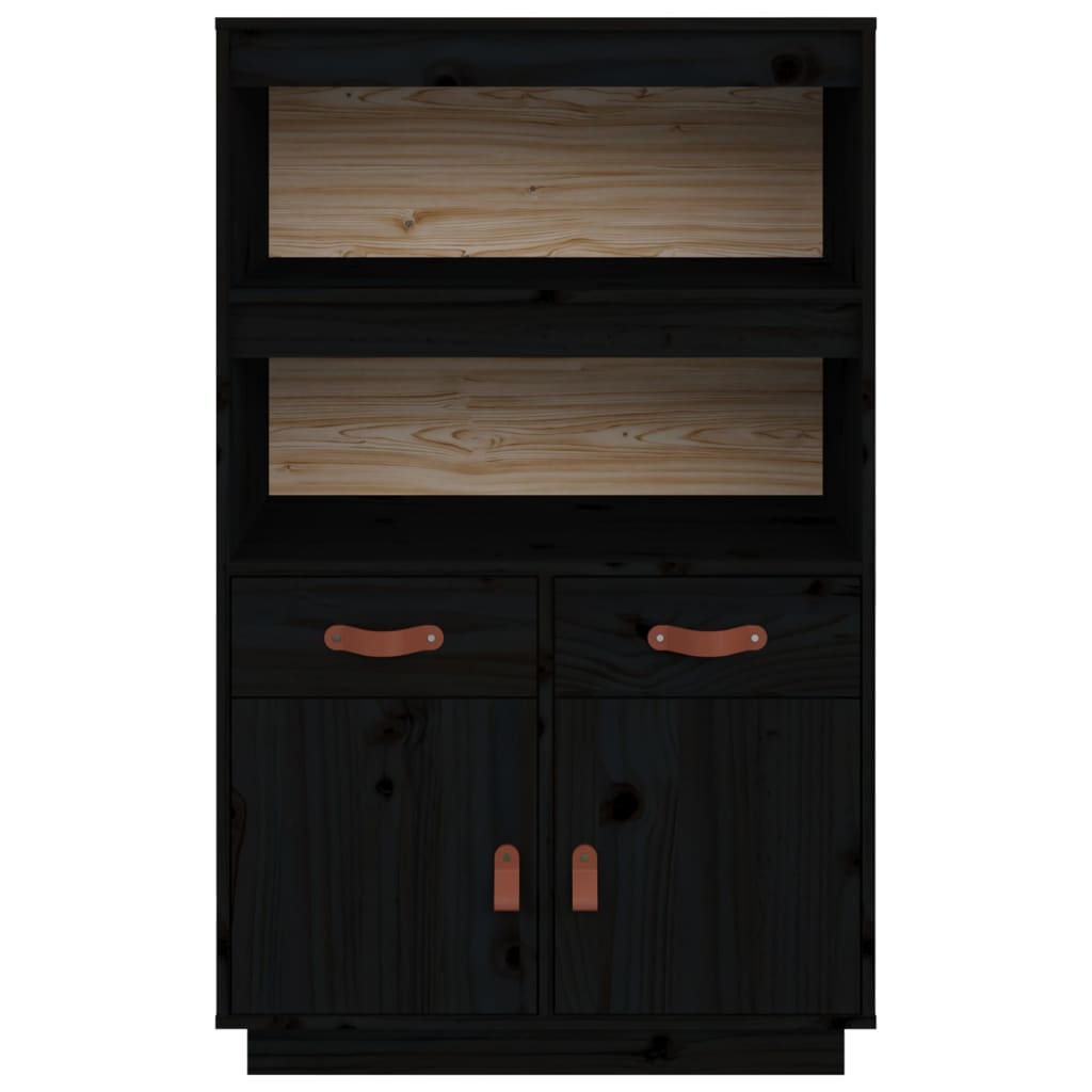 Hoge Kast 67X40X108,5 Cm Massief Grenenhout Zwart