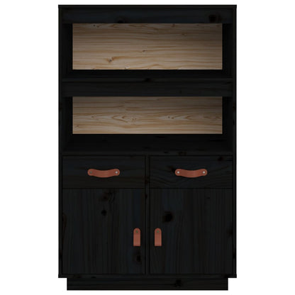 Hoge Kast 67X40X108,5 Cm Massief Grenenhout Zwart