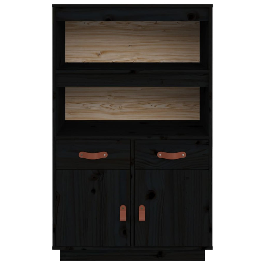 Hoge Kast 67X40X108,5 Cm Massief Grenenhout Zwart