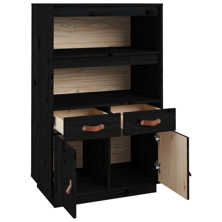 Hoge Kast 67X40X108,5 Cm Massief Grenenhout Zwart