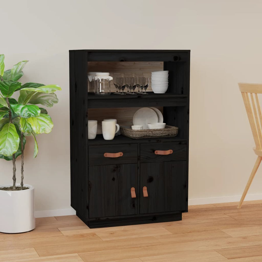 Hoge Kast 67X40X108,5 Cm Massief Grenenhout Zwart