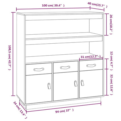 Hoge Kast 100X40X108,5 Cm Massief Grenenhout Grijs